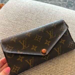 Authentic Louis Vuitton Envelope Wallet - Dark Brown with Orange Accents
